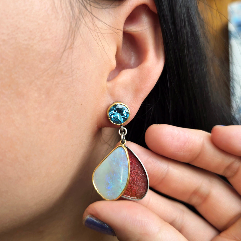 Blue Topaz Opal Dangle Earrings