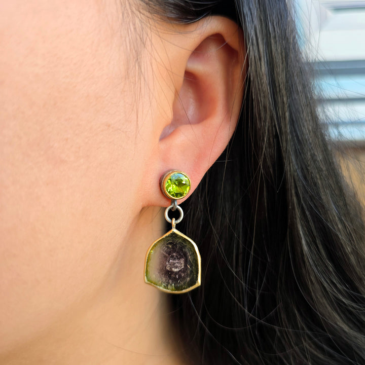 Peridot & Watermelon Tourmaline Drop Earrings