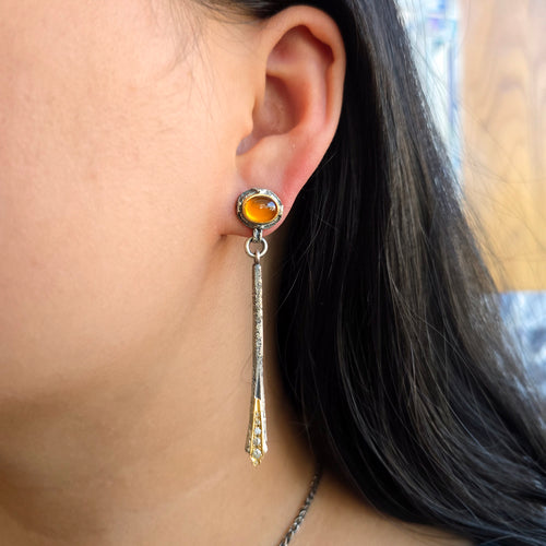 Spessartite Garnet Stud Drop Earrings - "Vetus Emberline"