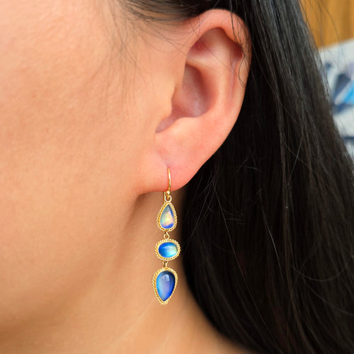 Moonstone & Gold Drop Earrings - "After the Rain"
