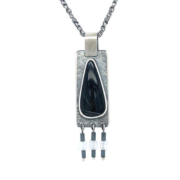 Sterling Silver, Rutile Quartz & Onyx Pendant - "Touch of Night"