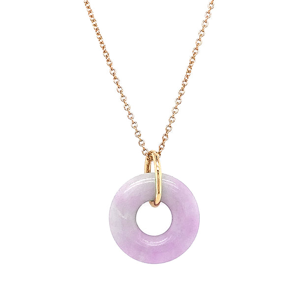 Lavender Jadeite & Yellow Gold Circle Pendant - "Bellflower"