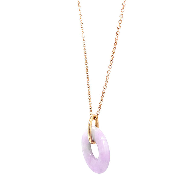 Lavender Jadeite & Yellow Gold Circle Pendant - "Bellflower"