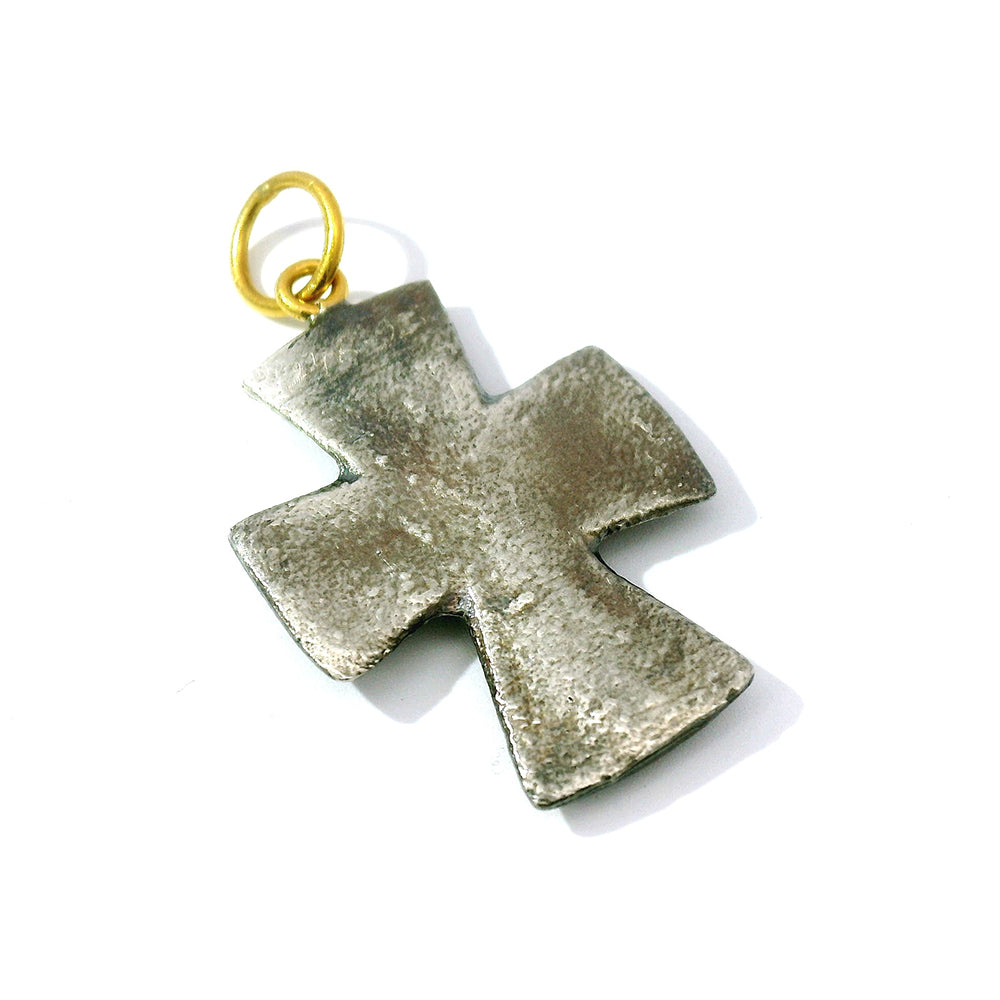 Sterling Silver, Yellow Gold & Sapphire Cross Pendant - "Byzantine"