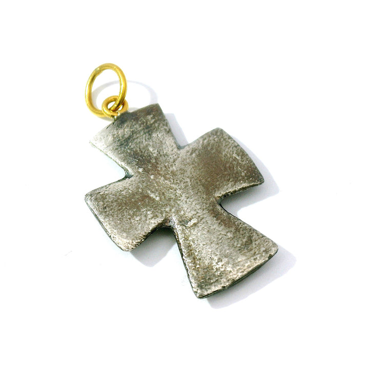 Sterling Silver, Yellow Gold & Sapphire Cross Pendant - "Byzantine"