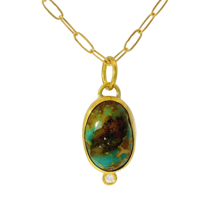 Turquoise Cabochon Pendant with Diamond Accent - "Maramis"
