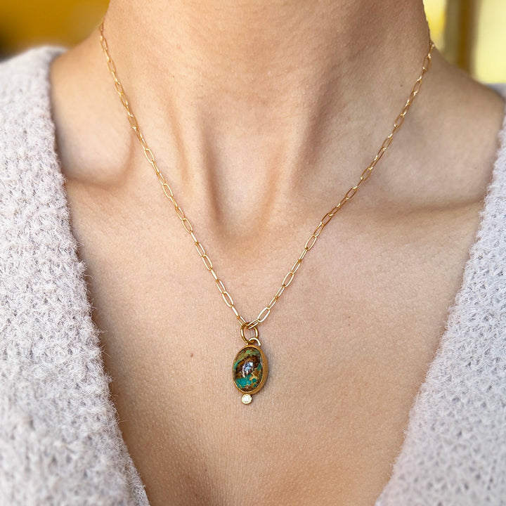 Turquoise Cabochon Pendant with Diamond Accent - "Maramis"