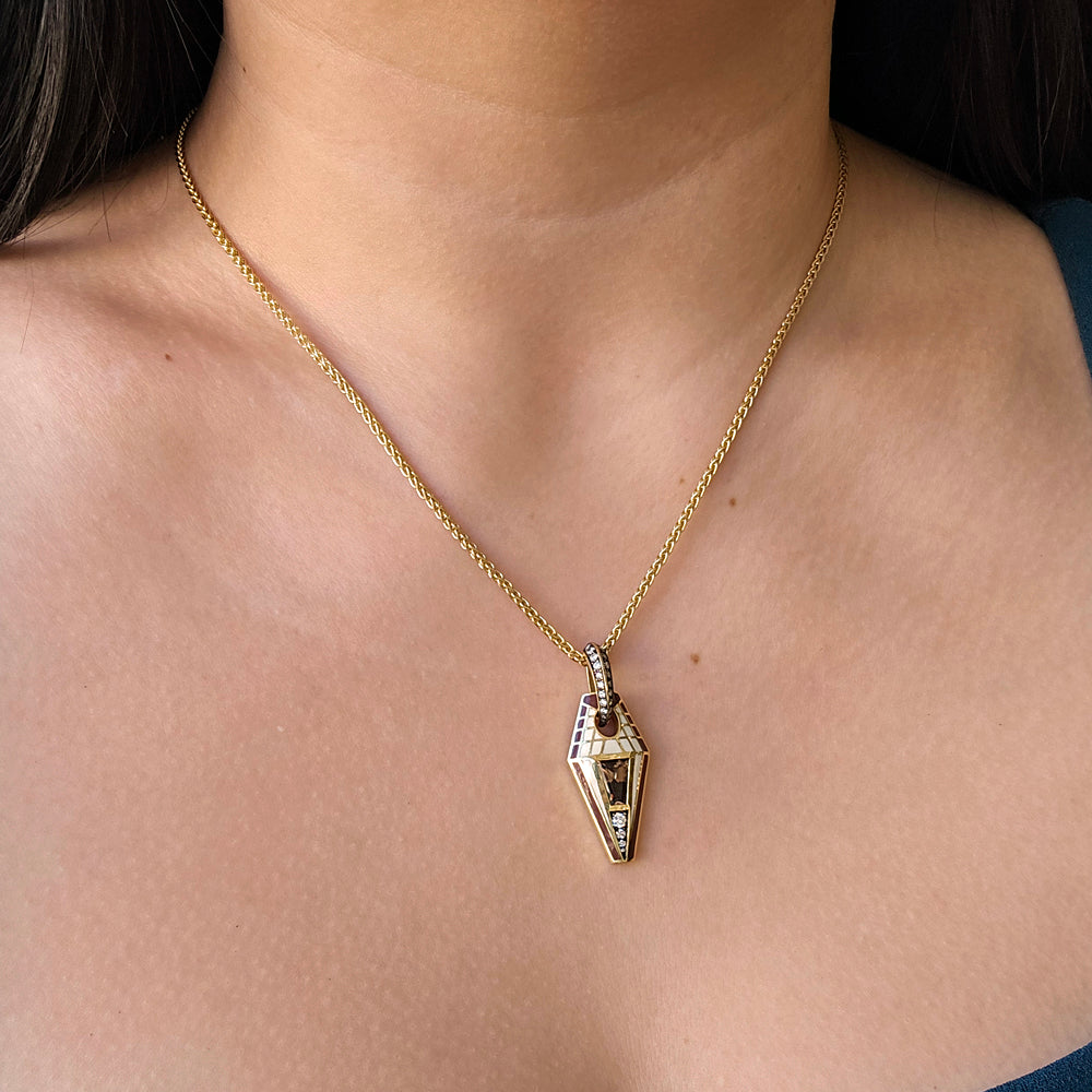 One-of-a-Kind Cognac Zircon & Enamel Pendant - "Pharoah"