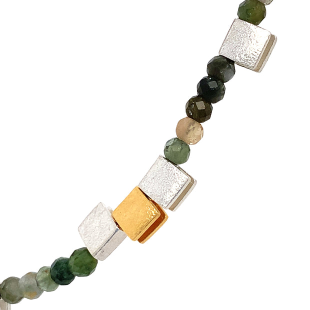 Green Tourmaline & Gold Vermeil + Sterling Silver Necklace - "Ivy Ruins"