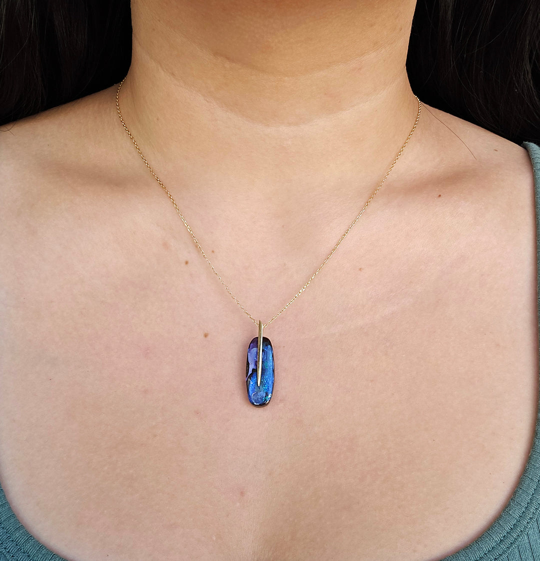 One-of-A-Kind Boulder Opal Necklace - "Feather"