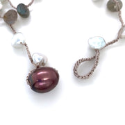 Koroit Opal, Labradorite, & Pearl Necklace - "Sea Cliff"