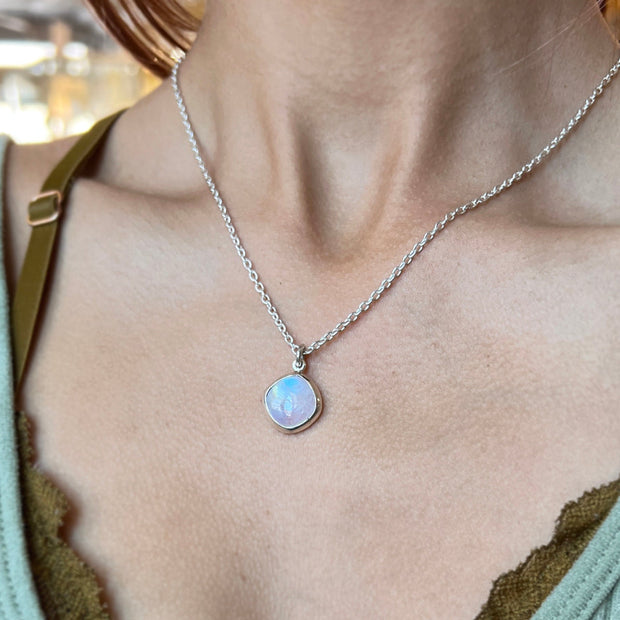 Cushion-Shaped Rainbow Moonstone Necklace