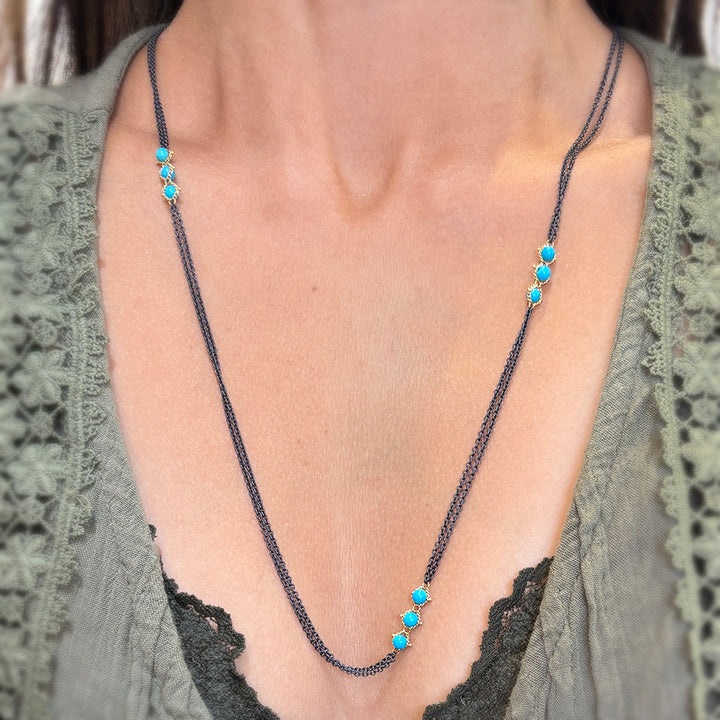 Turquoise & Chain Double Station Necklace - "Vacation Days"