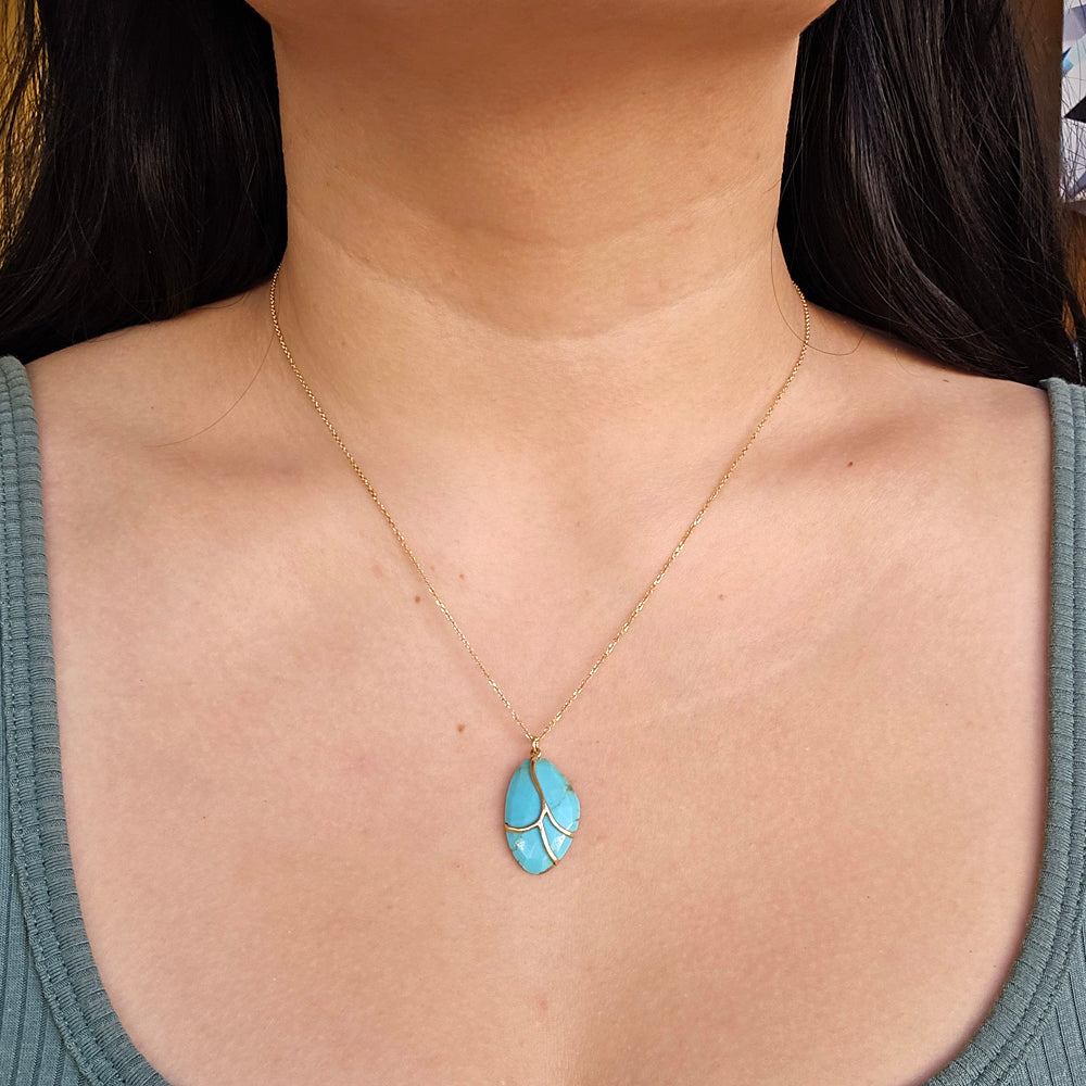 One-of-a-Kind Turquoise & Gold Necklace - "Butterfly Wing"