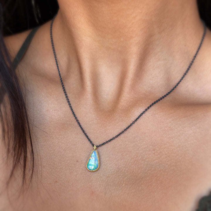 Australian Opal Doublet Two-Tone Necklace - "Sunlit Sky"