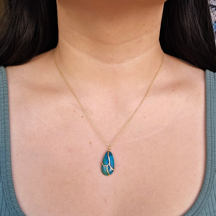 One-of-A-Kind Chrysocolla & Gold Necklace - "Butterfly Dreams"