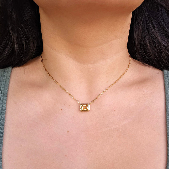 Emerald-Cut Citrine Paperclip Necklace - "Manhattan"