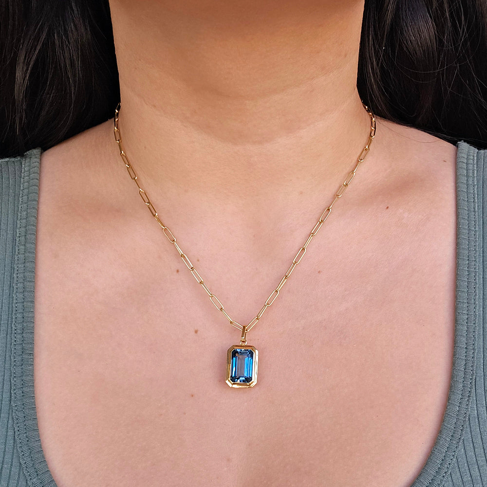 London Blue Topaz & Gold Paperclip Necklace - "Manhattan"