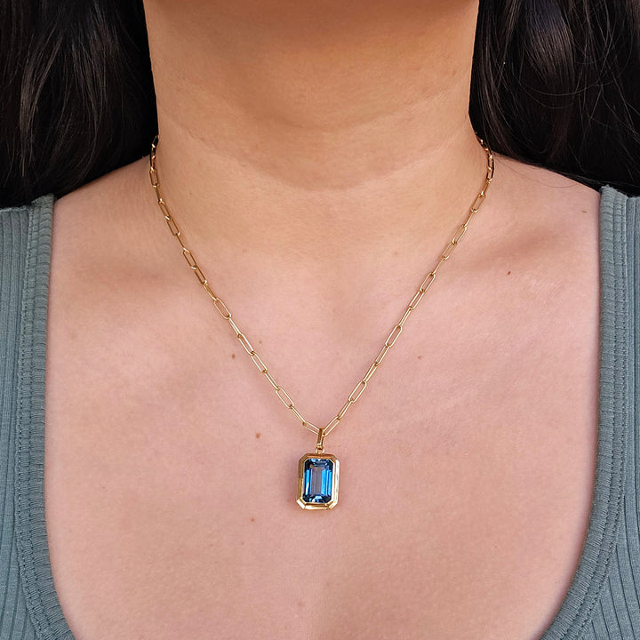 London Blue Topaz & Gold Paperclip Necklace - "Manhattan"