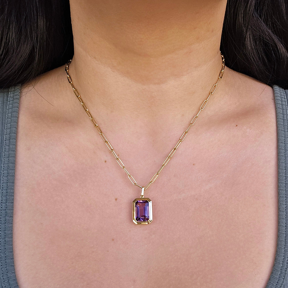 Amethyst & Gold Paperclip Necklace - "Manhattan"