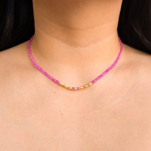 Pink Sapphire & Diamond Gold Necklace – “Orchid Thread”