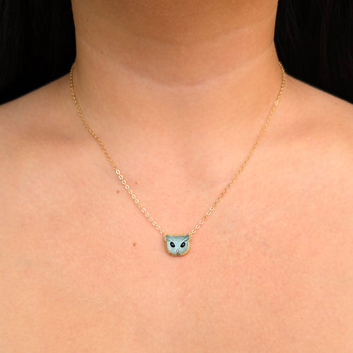 Carved Aquamarine Necklace in Gold - "Blue Familiar"