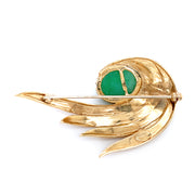 Yellow Gold & Green Stone Brooch - "Feathered"