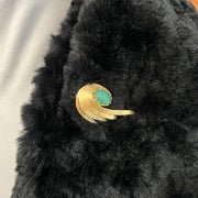 Yellow Gold & Green Stone Brooch - "Feathered"