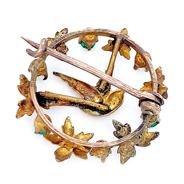 Yellow Gold & Pearl Wreath Brooch - "Sparrow"