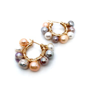 Multi-Color Pearl & Yellow Gold Plate Hoop Earrings - "Loula"