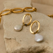 Yellow Gold Vermeil & Keishi Pearl Drop Oval Earrings - "Georgie"