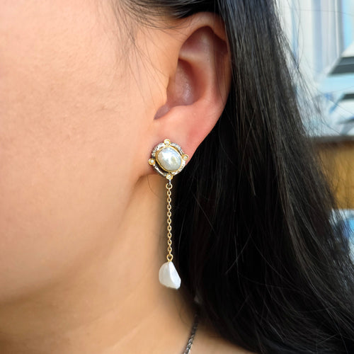 Natural Pearl Romanesque Drop Earrings - "Mississippi Rose Romanesque"