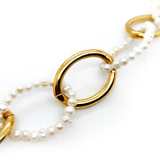 Yellow Gold Plate & Pearl Large Oval Link Necklace - "Gisele"