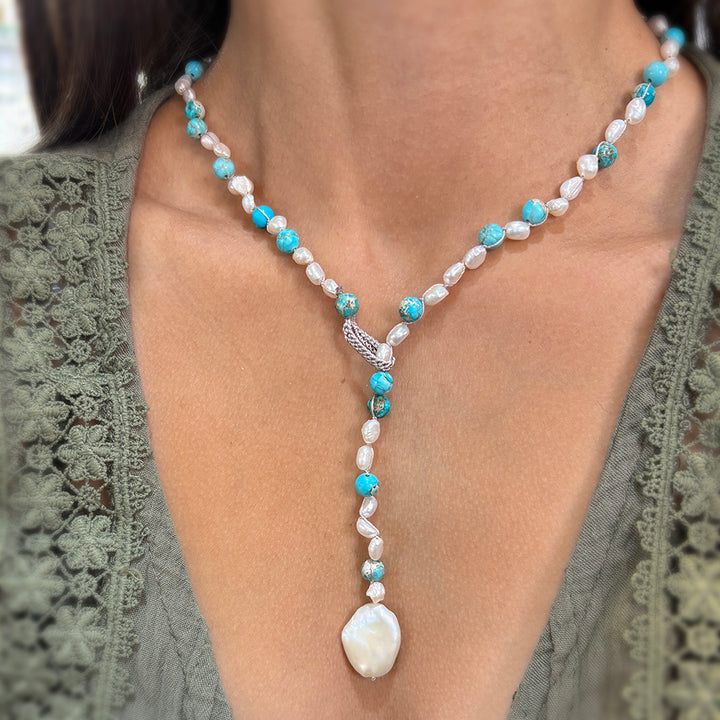 Jasper & Freshwater Pearl Silk Necklace - "Ocean's Call"