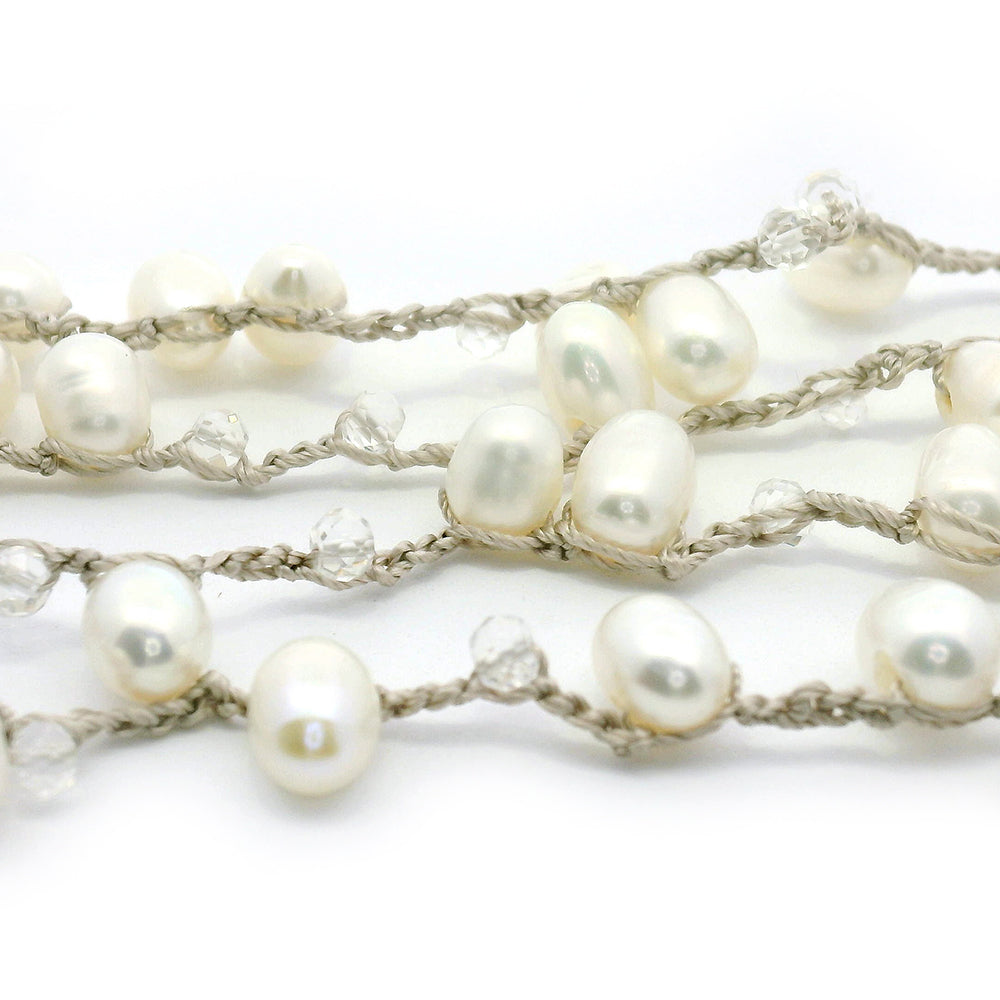 Carved Rock Crystal, Pearl, & Labradorite Silk Necklace - "Wandering Angel"