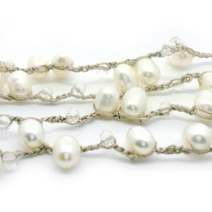 Carved Rock Crystal, Pearl, & Labradorite Silk Necklace - "Wandering Angel"