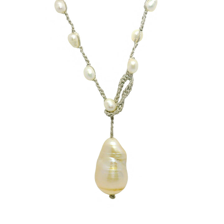 Freshwater Pearl & Crocheted Silk Necklace - "Moon's Grace"
