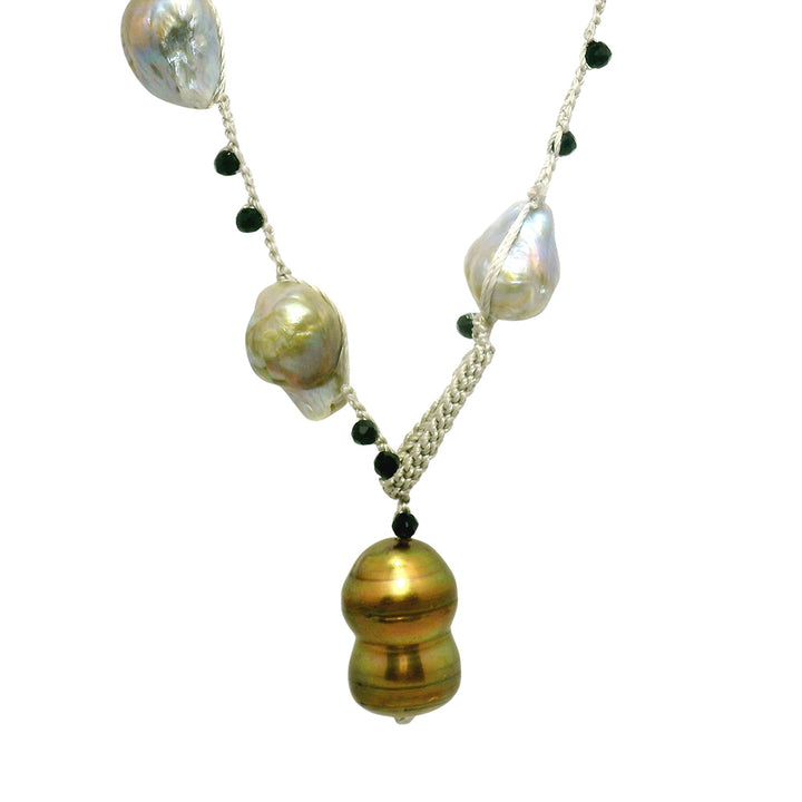 Black Spinel & Freshwater Pearl Silk Necklace - "Wanderlust"