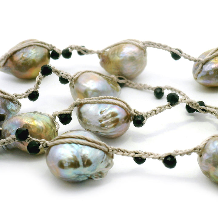 Black Spinel & Freshwater Pearl Silk Necklace - "Wanderlust"