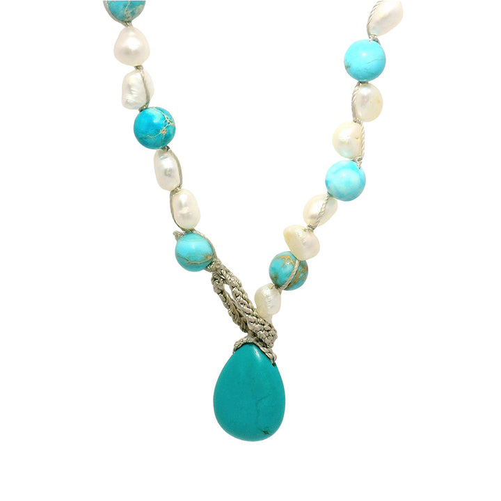 Turquoise, Jasper, & Freshwater Pearl Necklace - "Shoreline"