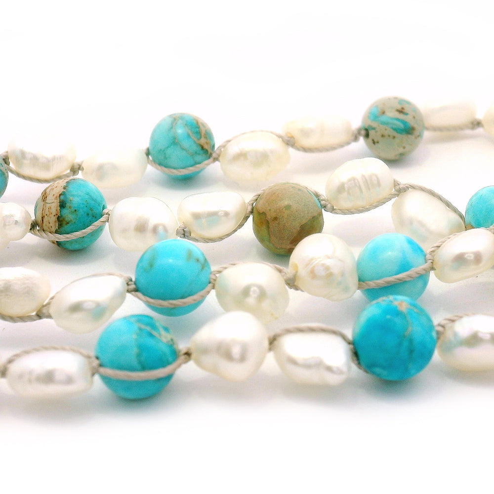 Turquoise, Jasper, & Freshwater Pearl Necklace - "Shoreline"
