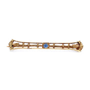 Yellow Gold & Blue Stone Filigree Pin