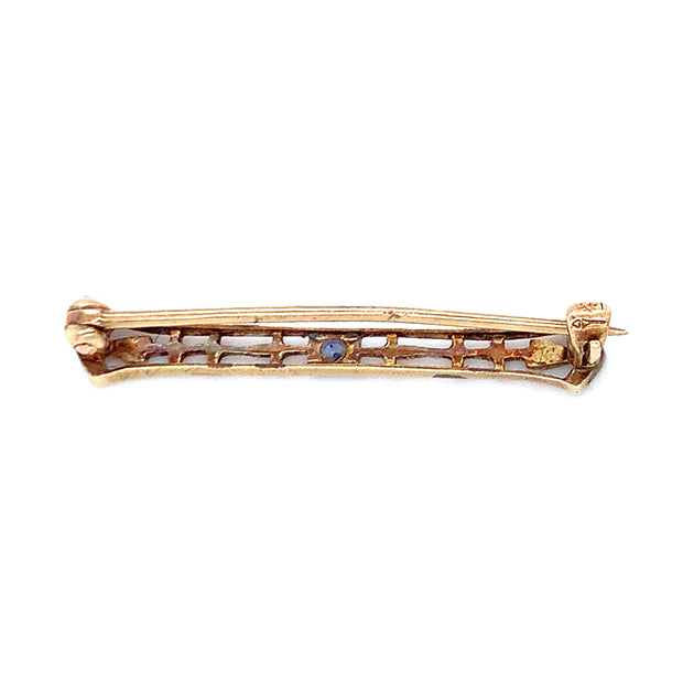 Yellow Gold & Blue Stone Filigree Pin