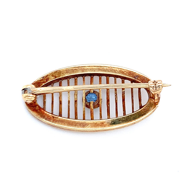 Yellow Gold & Blue Stone Lingerie Pin