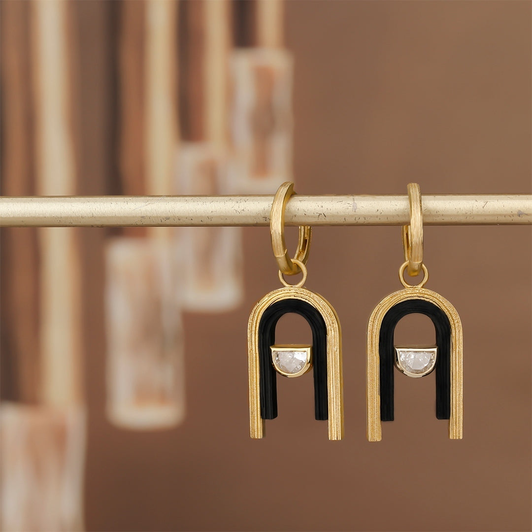 Oxidized Cobalt Chrome and Gold Diamond Earrings