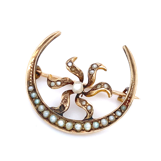 Yellow Gold & Pearl Brooch - "Celestial Bloom"