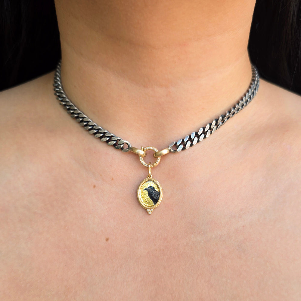 Raven Enamel Diamond Pendant - "Nevermore"
