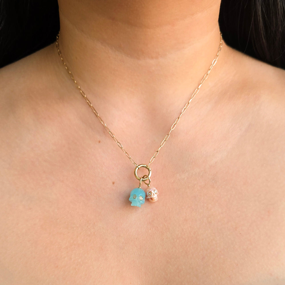 Pacific Blue Chalcedony Skull Pendant