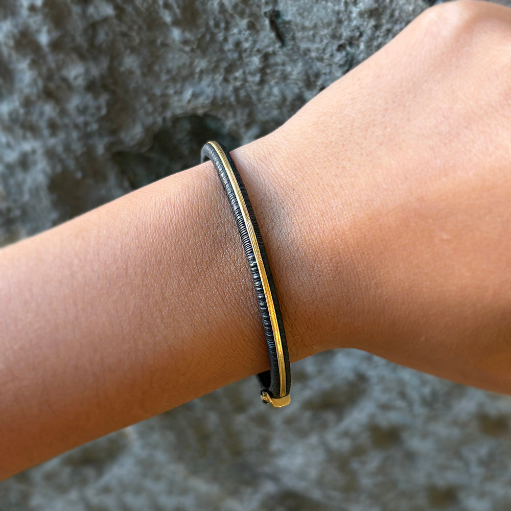 Cobalt Chrome & Yellow Gold Hinged Cuff - "Ridge"