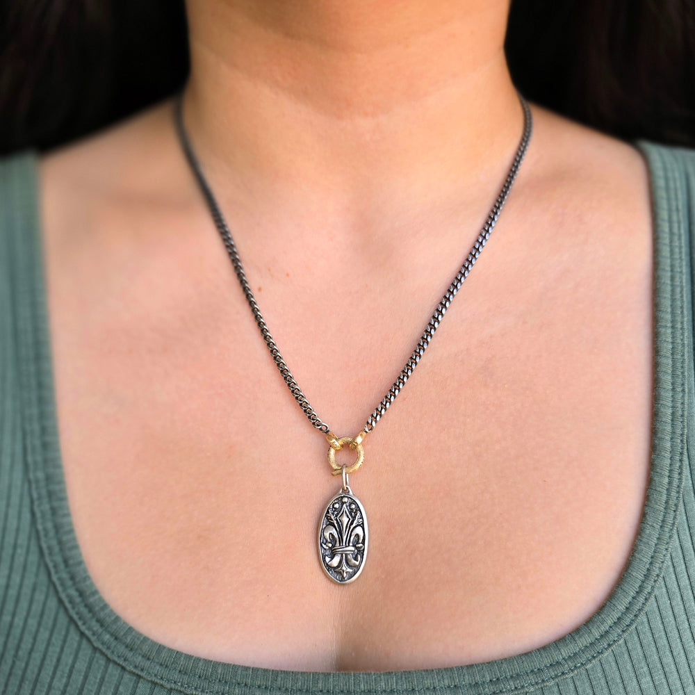 Fleur de Lis & Diamond Oval Pendant - "North Star"